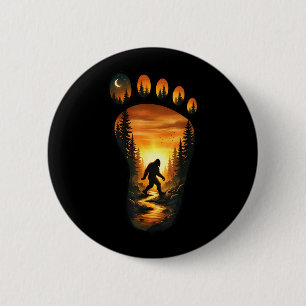 Chapa Redonda De 5 Cm Huella de Bigfoot Sasquatch Bosque Atardecer Campa