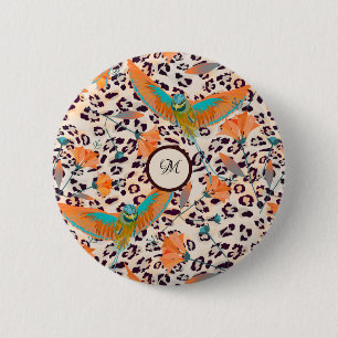 Chapa Redonda De 5 Cm Huella de leopardo de moda, pájaros del paraíso