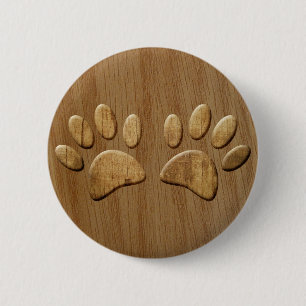 Chapa Redonda De 5 Cm Huellas de pezuñas de perro de madera