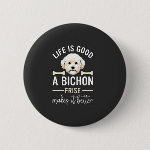 Chapa Redonda De 5 Cm Huesos de perro Bichon Frise Pelo Blanco La Vida E