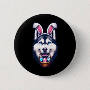 Chapa Redonda De 5 Cm Huevo de Pascua Siberian Husky Perro Cute Bunny Ea
