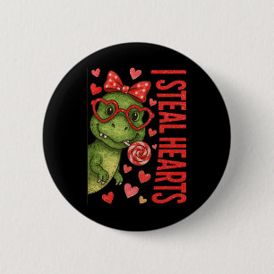 Chapa Redonda De 5 Cm Hugvyn robo corazones chicos T Rex San Valentín Di