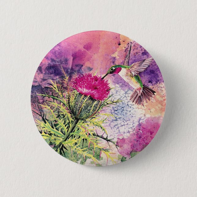 Chapa Redonda De 5 Cm Humingbird Arte de silbido púrpura (Anverso)