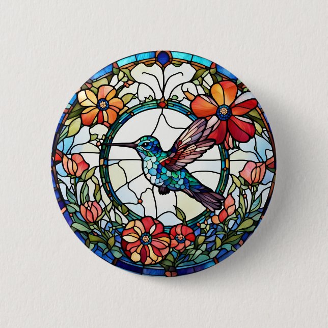 Chapa Redonda De 5 Cm Hummingbird Faux Seted Glass Bird (Anverso)