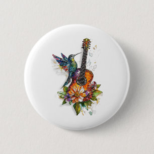 Chapa Redonda De 5 Cm Hummingbird Guitarra Música Floral Naturaleza Love