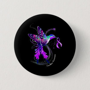 Chapa Redonda De 5 Cm Hummingbird Holding Purple Ribbon Sobredosis Aware