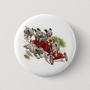 Chapa Redonda De 5 Cm Humor Antiguo Perritos Dalmatas Adorables Camión d