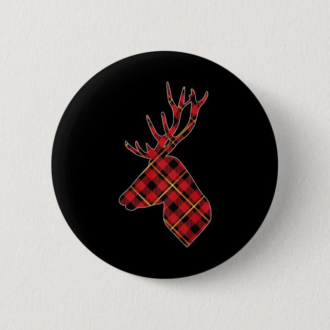 Chapa Redonda De 5 Cm Hun, Navidades de cabeza de reno de búfalo rojo (Anverso)