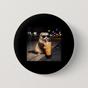 Chapa Redonda De 5 Cm Huron Ferret Bebiendo Café con Leche Helada Regalo