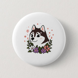 Chapa Redonda De 5 Cm Husky Flowers Dog Lover Malamute