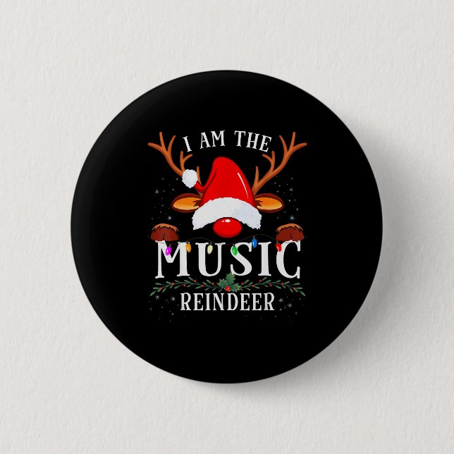 Chapa Redonda De 5 Cm I Am The Music Reindeer Christmas Family  (Anverso)