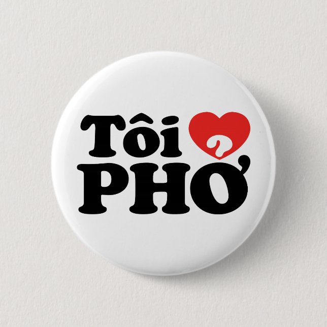 Chapa Redonda De 5 Cm I Heart (Love) Pho (Tôi + PHỞ) Idioma Vietnamita (Anverso)