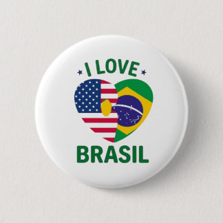 Chapa Redonda De 5 Cm I Love Brasil USA Flag Heart