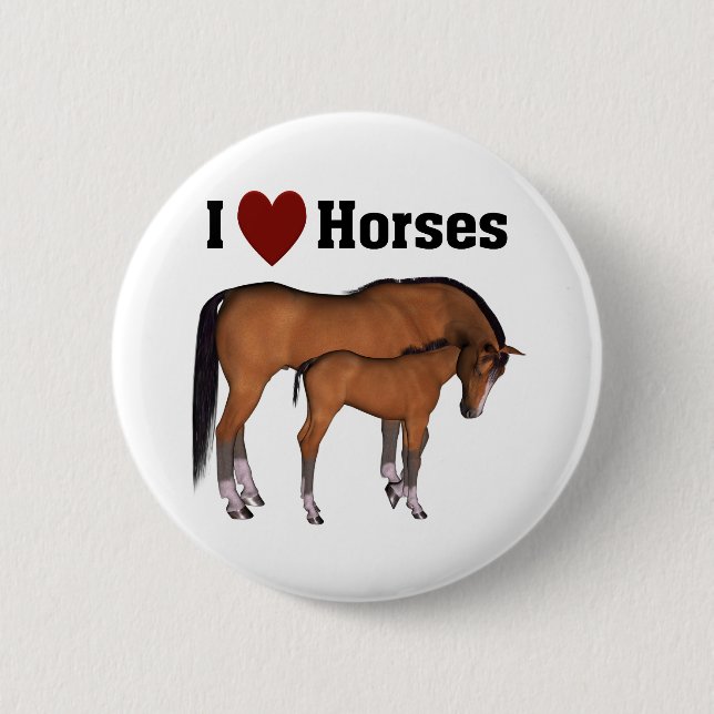 Chapa Redonda De 5 Cm I Love Horses Button (Anverso)