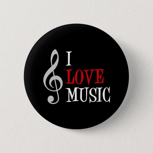 Chapa Redonda De 5 Cm I Love Music Button (Anverso)