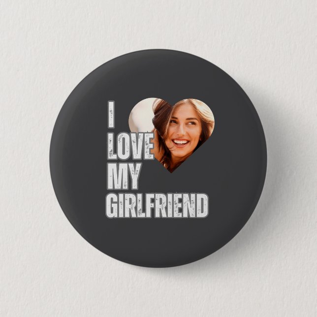 Chapa Redonda De 5 Cm I Love My Girlfriend Heart Photo Boyfriend Gift  (Anverso)