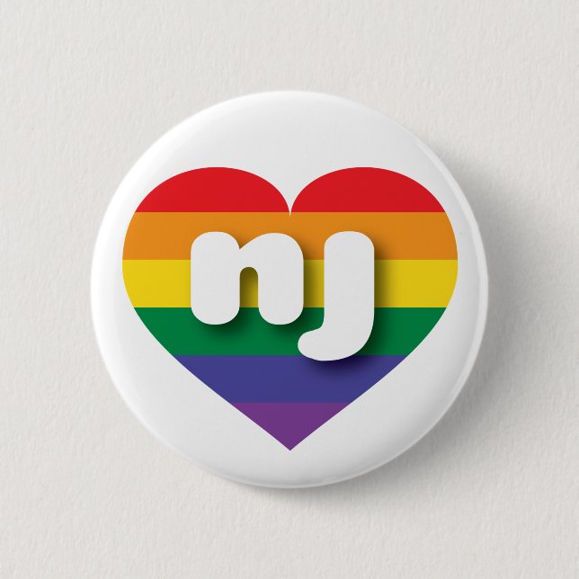 Chapa Redonda De 5 Cm I love New Jersey Gay Pride Rainbow Heart (Anverso)