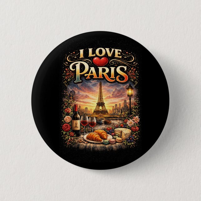 Chapa Redonda De 5 Cm I Love Paris (Anverso)