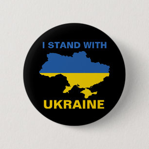 Chapa Redonda De 5 Cm I Stand with Ukraine Ukrainian Flag and Map