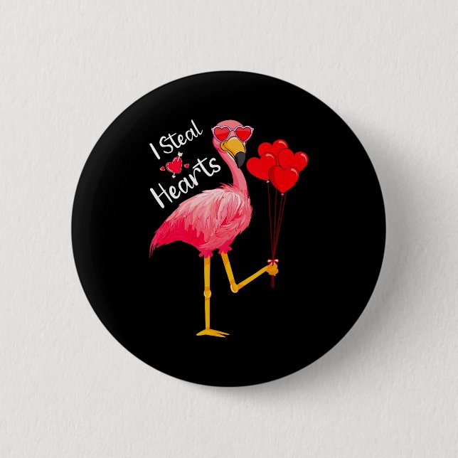 Chapa Redonda De 5 Cm I Steal Hearts Funny Flamingo Lover Valentine's Da (Anverso)