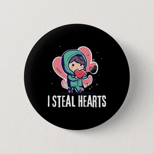 Chapa Redonda De 5 Cm I Steal Hearts Funny Valentines Day Child Stealing (Anverso)