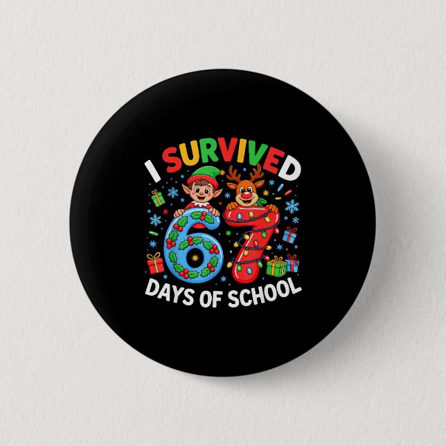 Chapa Redonda De 5 Cm I Survived 67 Days Of School Christmas Candy Cane  (Anverso)