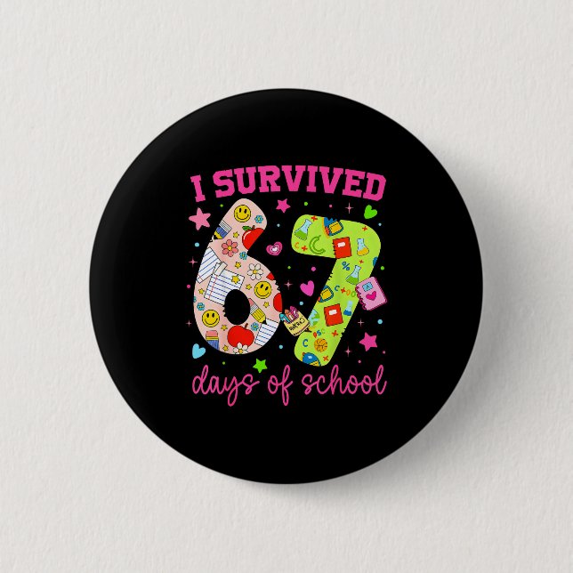 Chapa Redonda De 5 Cm I Survived 67 Days Of School Funny Camouflage Boy  (Anverso)