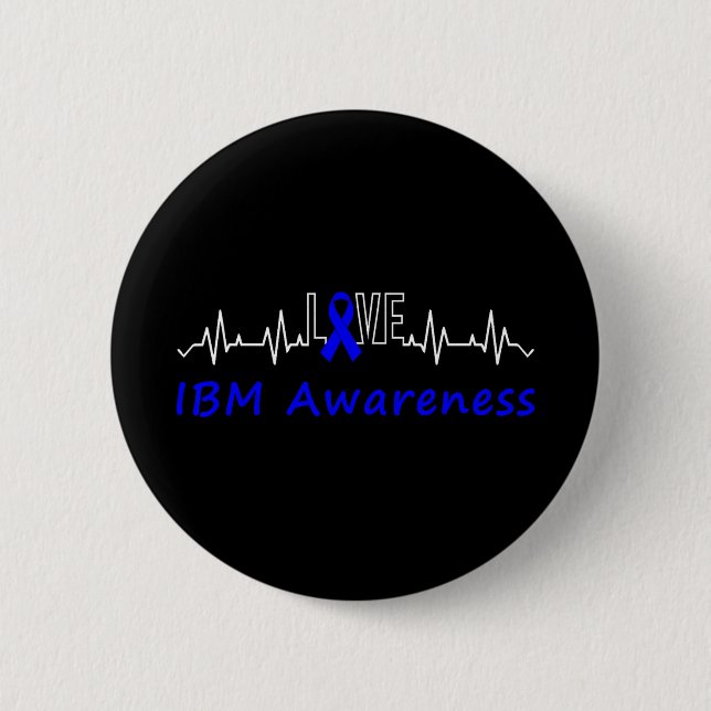 Chapa Redonda De 5 Cm Ibm Awareness Blue Ribbon Love Heartbeat Support Q (Anverso)