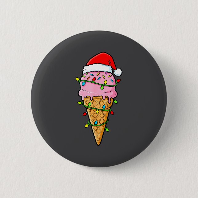Chapa Redonda De 5 Cm Ice Cream Cone Christmas Lights Santa Hat Food Xma (Anverso)