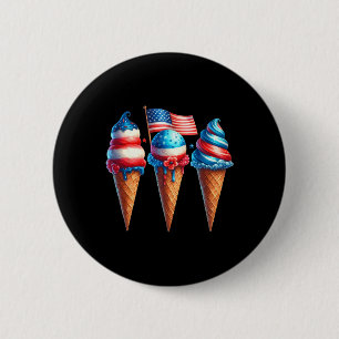 Chapa Redonda De 5 Cm Ice Cream Cone Scoops Diseñó Bandera Americana 4O