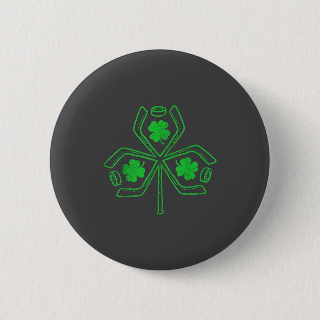 Chapa Redonda De 5 Cm Ice Hockey Shamrock Clover St Patricks Day Player  (Anverso)