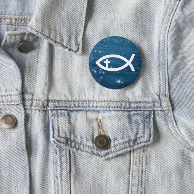 Chapa Redonda De 5 Cm Ichthus - pescado cristiano con la cruz (In situ)