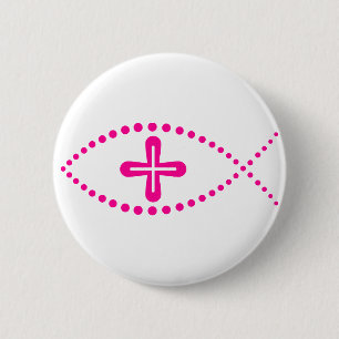 Chapa Redonda De 5 Cm Ichthus Pink Christian Fish