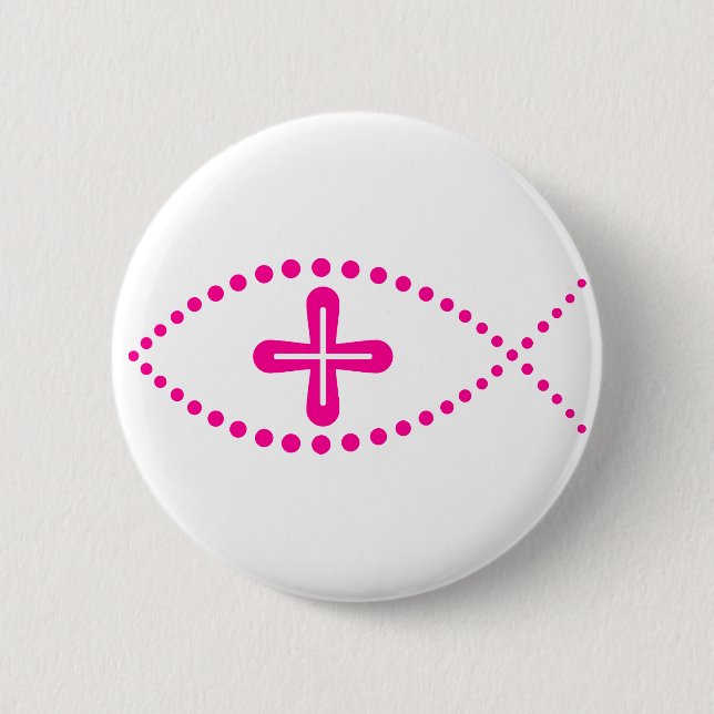 Chapa Redonda De 5 Cm Ichthus Pink Christian Fish (Anverso)