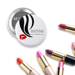 Chapa Redonda De 5 Cm Icono de maquillaje Cara de mujer en labios rojos 