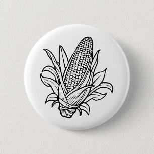 Chapa Redonda De 5 Cm icono de mazorca de maíz dulce en blanco y negro