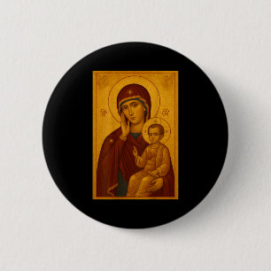Chapa Redonda De 5 Cm Icono ortodoxo de Theotokos y el niño Jesús Cristo