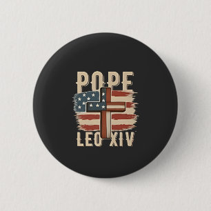Chapa Redonda De 5 Cm Iglesia Cristiana Papa León XIV Bandera de EE. UU.
