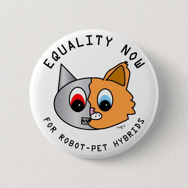 Chapa Redonda De 5 Cm Igualdad ahora para los híbridos del Robot-Mascota (Anverso)