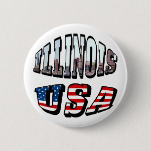 Chapa Redonda De 5 Cm Illinois Bandera de Estados Unidos y foto de estad