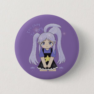 Chapa Redonda De 5 Cm Ilustración adorable de una chica triste dibujada