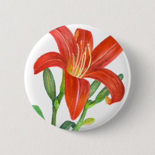 Chapa Redonda De 5 Cm Ilustracion botánico naranja Lily