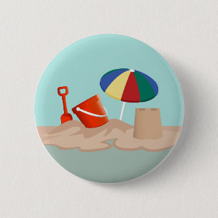Chapa Redonda De 5 Cm Ilustracion Bucket and Spade Circle Beach Scene