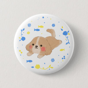 Chapa Redonda De 5 Cm Ilustracion Cute Happy Puppy