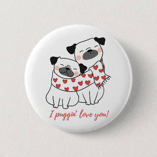 Chapa Redonda De 5 Cm Ilustración de adorable pareja de pug con corazone