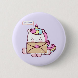 Chapa Redonda De 5 Cm Ilustración de amor de unicornio Kawaii lindo