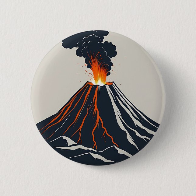 Chapa Redonda De 5 Cm Ilustracion de arte moderno del volcán en erupción (Anverso)