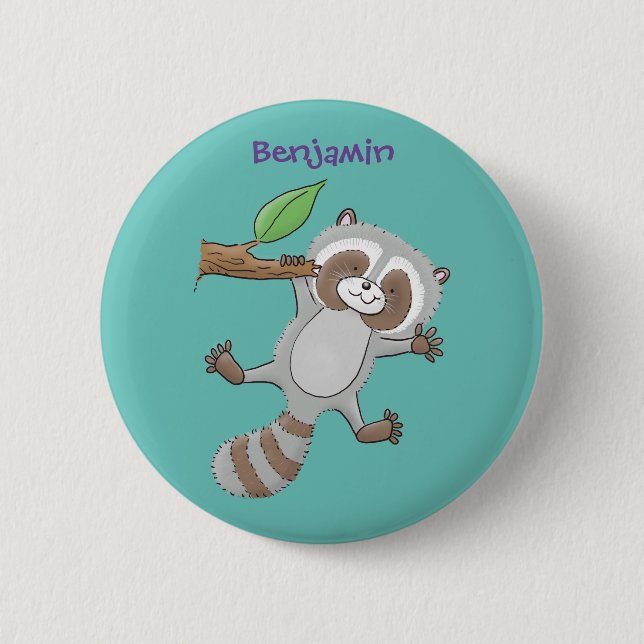 Chapa Redonda De 5 Cm Ilustracion de bebé de raccoon feliz lindo (Anverso)