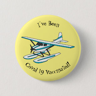 Chapa Redonda De 5 Cm Ilustracion de hidroavión azul blanco