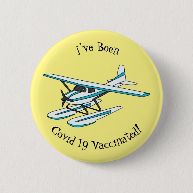 Chapa Redonda De 5 Cm Ilustracion de hidroavión azul blanco (Anverso)